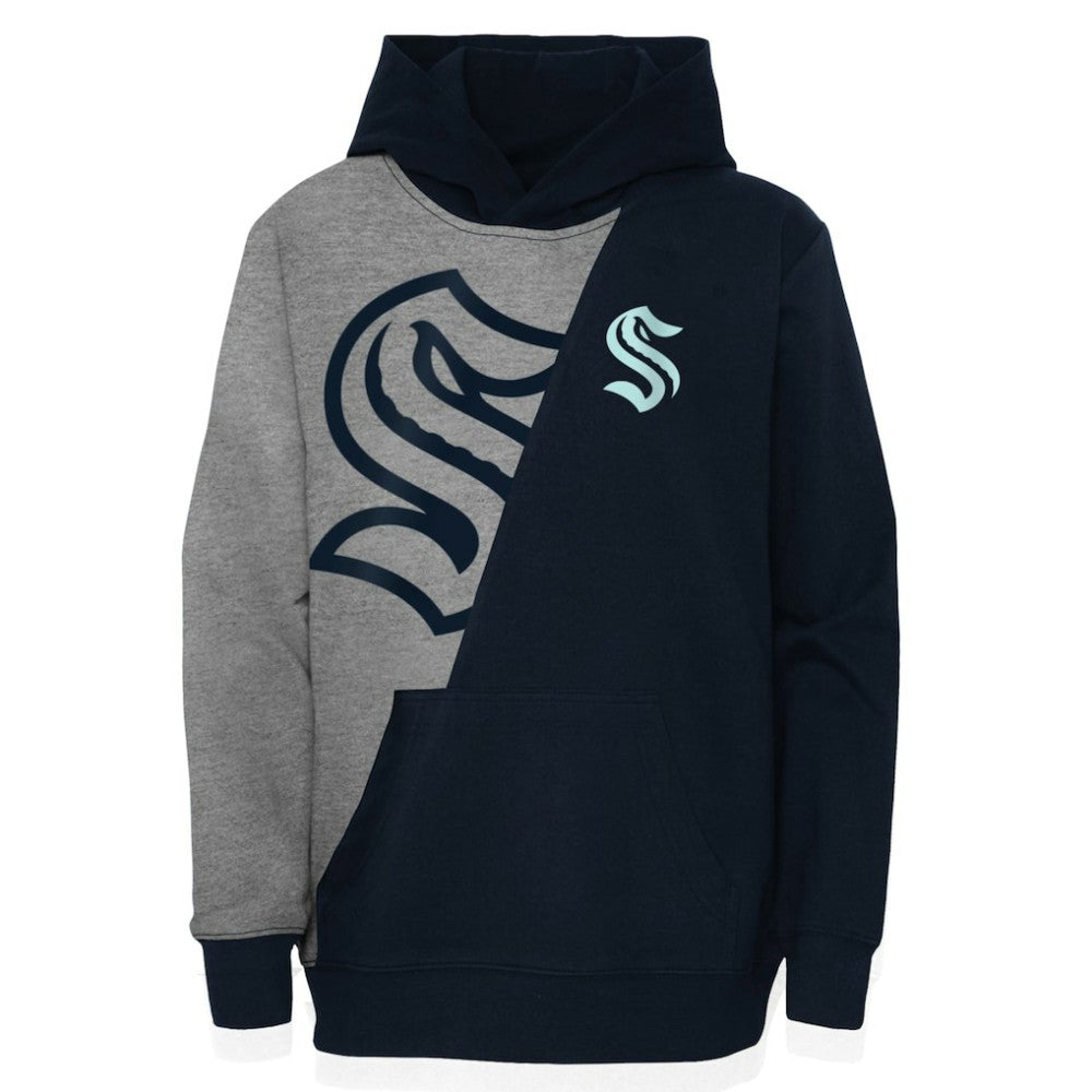 NHL Seattle Kraken Youth Unrivaled Pullover Hoodie - Heather Gray/Deep Sea Blue