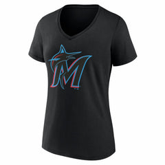 Miami Marlins Women's Logo V-Neck T-Shirt - Black T-shirts
