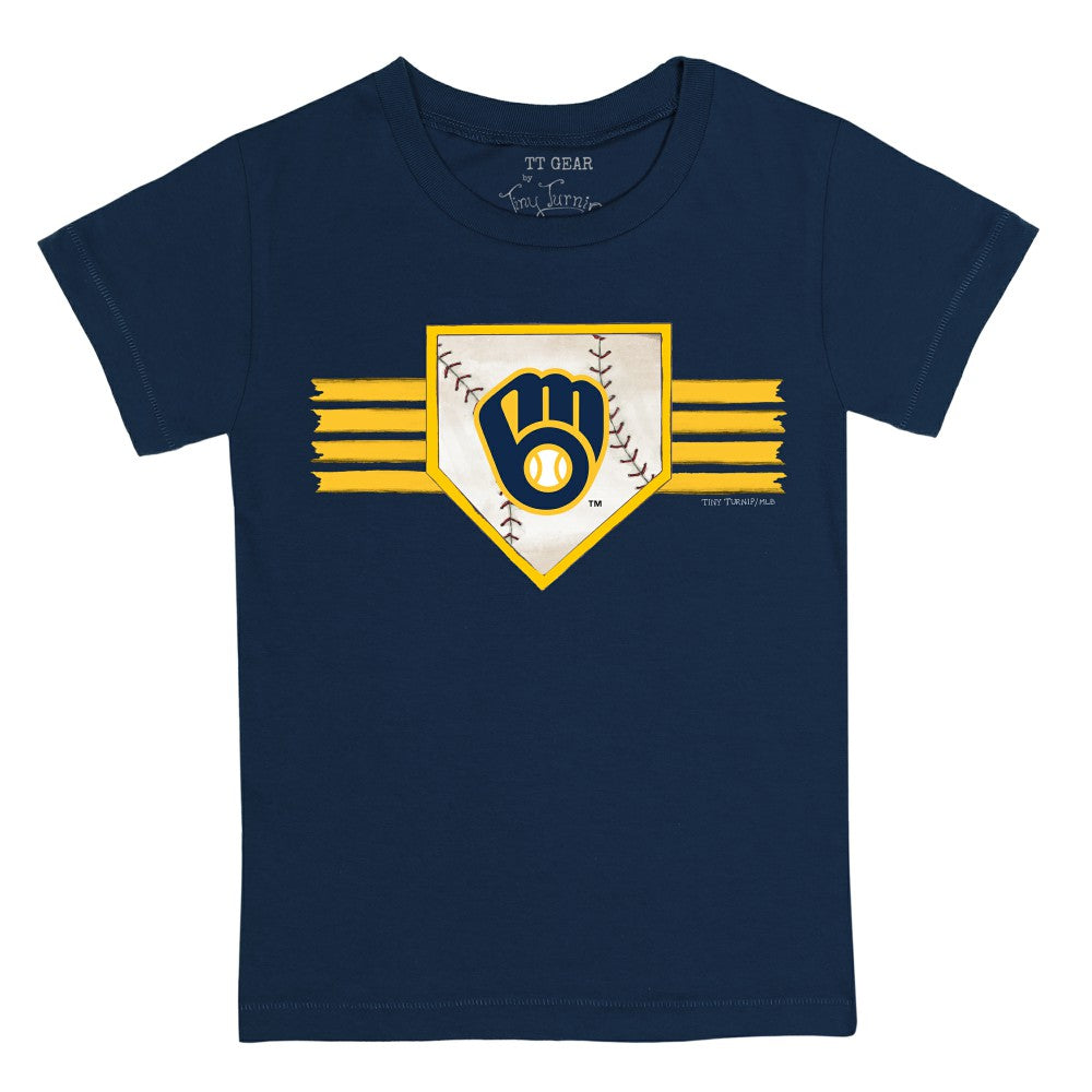 Milwaukee Brewers Tiny Turnip Youth Base Stripe T-Shirt - Navy T-shirts