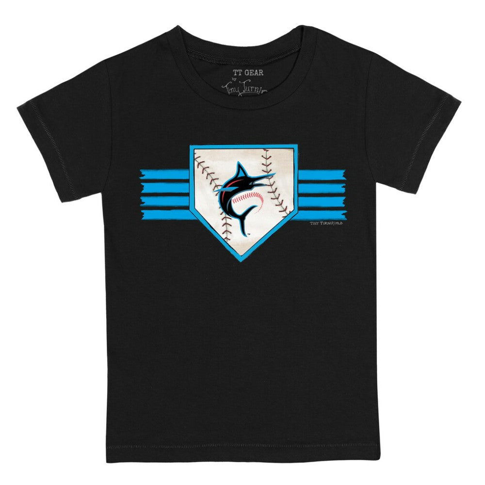 Miami Marlins Tiny Turnip Youth Base Stripe T-Shirt - Black T-shirts