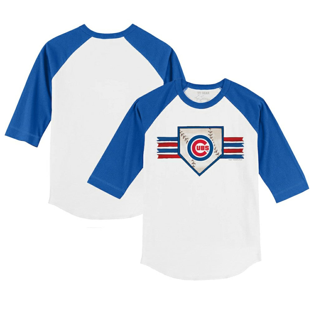 Chicago Cubs Tiny Turnip Youth Base Stripe 3/4-Sleeve Raglan T-Shirt - White/Royal T-shirts