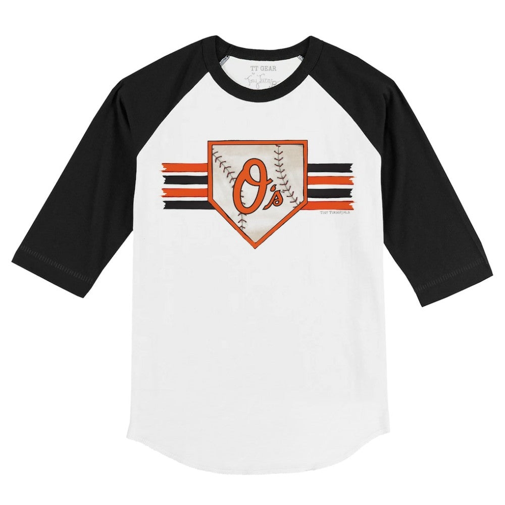 Baltimore Orioles Tiny Turnip Youth Base Stripe 3/4-Sleeve Raglan T-Shirt - White/Black T-shirts
