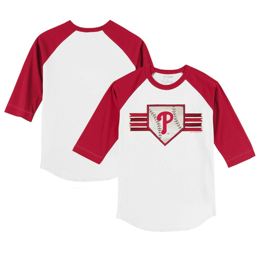 Philadelphia Phillies Tiny Turnip Youth Base Stripe 3/4-Sleeve Raglan T-Shirt - White/Red T-shirts