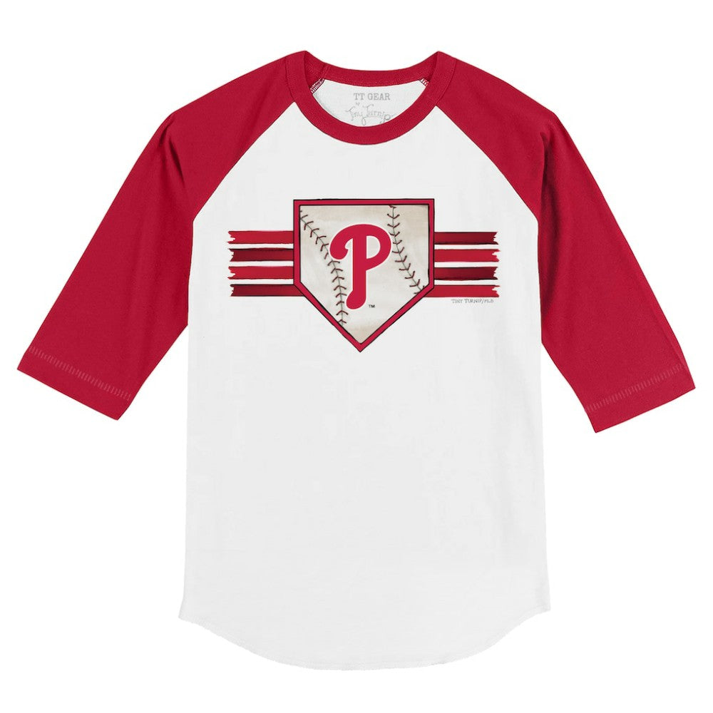 Philadelphia Phillies Tiny Turnip Youth Base Stripe 3/4-Sleeve Raglan T-Shirt - White/Red T-shirts