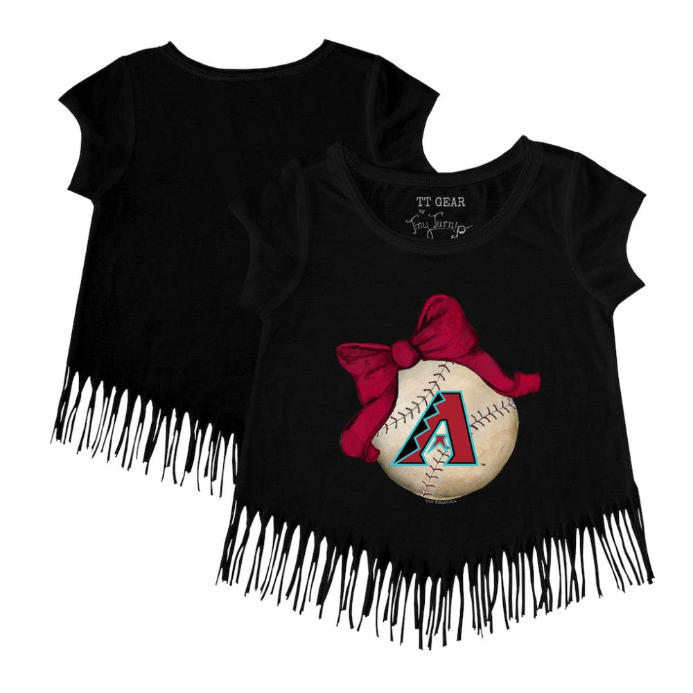 Arizona Diamondbacks Tiny Turnip Girls Youth Baseball Bow Fringe T-Shirt - Black T-shirts