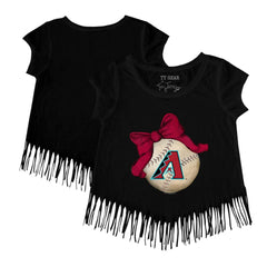 Arizona Diamondbacks Tiny Turnip Girls Youth Baseball Bow Fringe T-Shirt - Black T-shirts