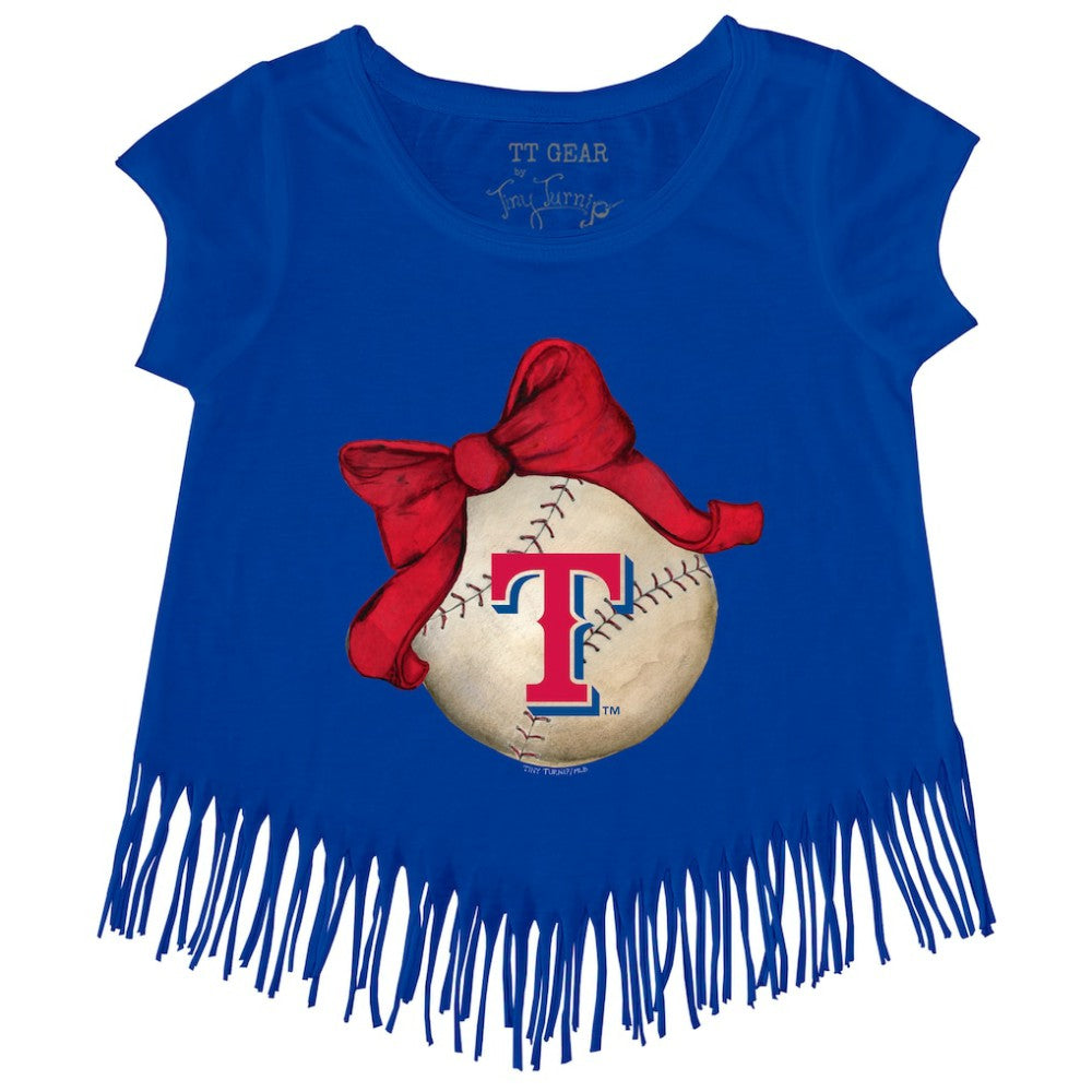 Texas Rangers Tiny Turnip Girls Youth Baseball Bow Fringe T-Shirt - Royal T-shirts