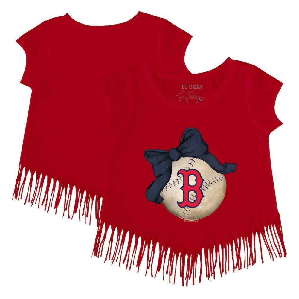 Boston Red Sox Tiny Turnip Girls Youth Baseball Bow Fringe T-Shirt - Red T-shirts