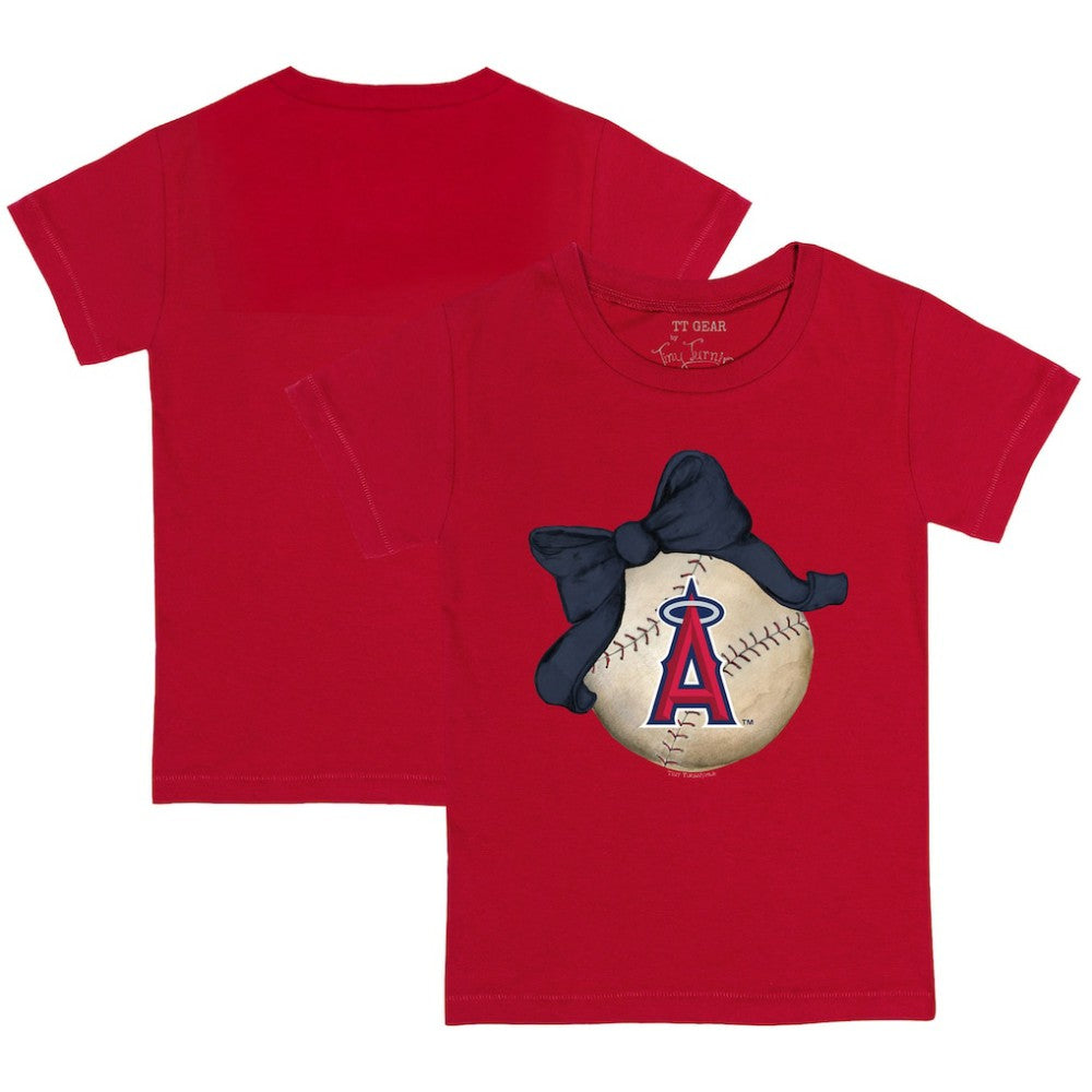 Los Angeles Angels Tiny Turnip Youth Baseball Bow T-Shirt - Red T-shirts