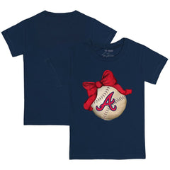 Atlanta Braves Tiny Turnip Youth Baseball Bow T-Shirt - Navy T-shirts