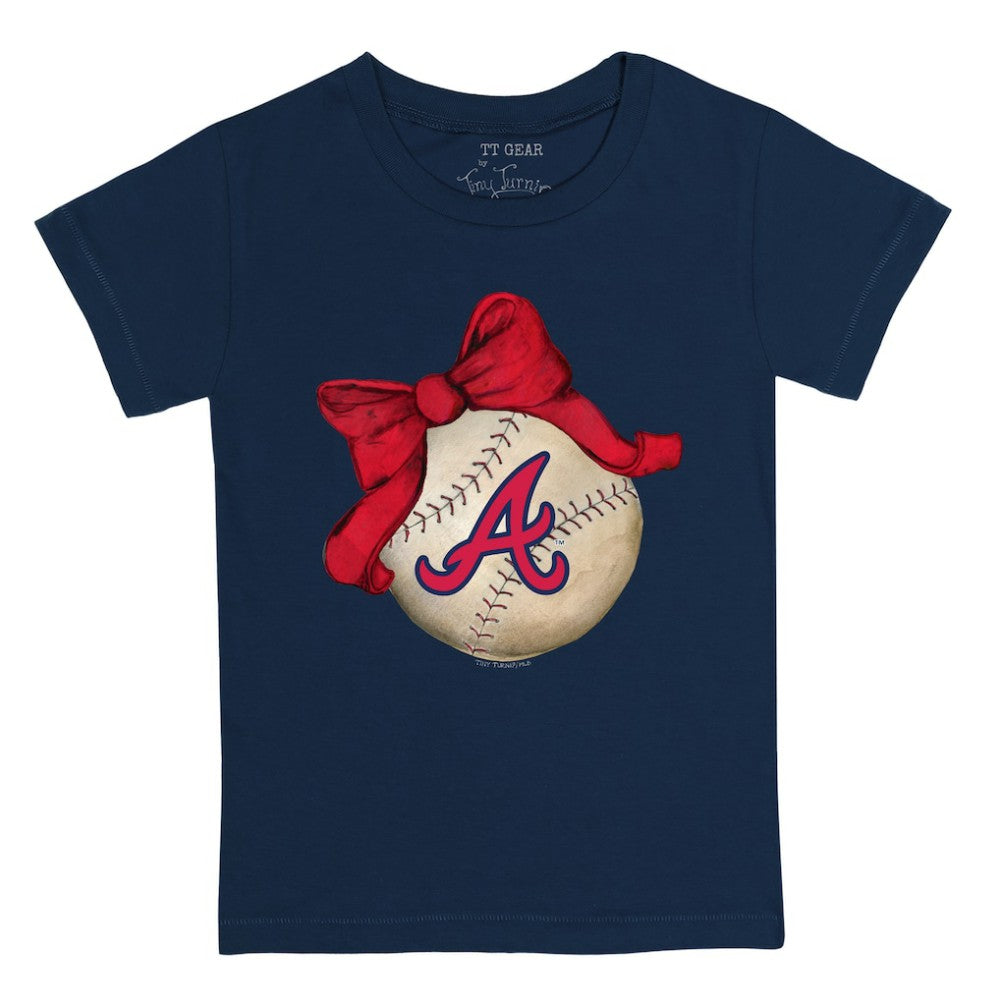 Atlanta Braves Tiny Turnip Youth Baseball Bow T-Shirt - Navy T-shirts