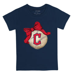 Cleveland Guardians Tiny Turnip Youth Baseball Bow T-Shirt - Navy T-shirts