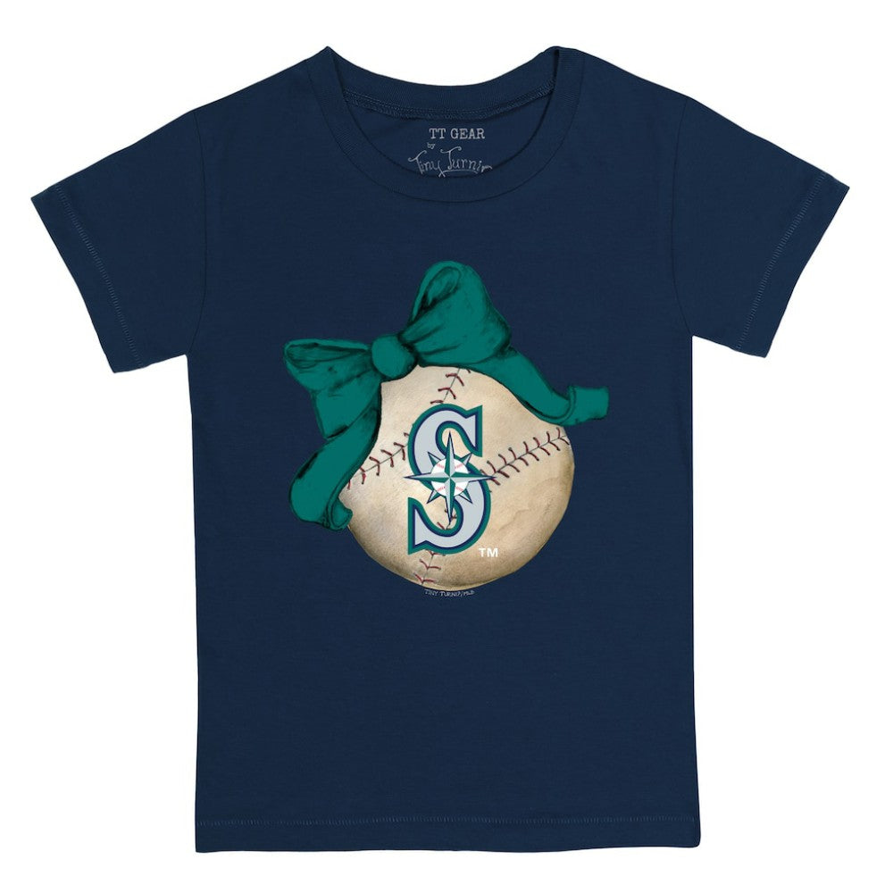 Seattle Mariners Tiny Turnip Youth Baseball Bow T-Shirt - Navy T-shirts