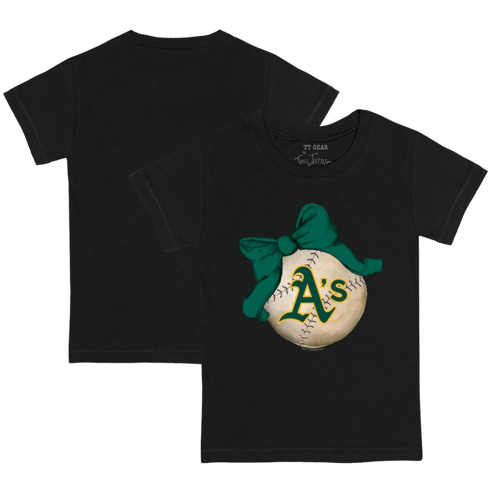 Athletics Tiny Turnip Youth Baseball Bow T-Shirt - Black T-shirts