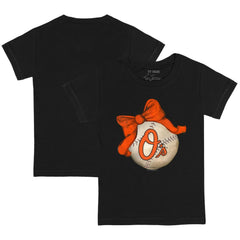 Baltimore Orioles Tiny Turnip Youth Baseball Bow T-Shirt - Black T-shirts