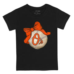 Baltimore Orioles Tiny Turnip Youth Baseball Bow T-Shirt - Black T-shirts