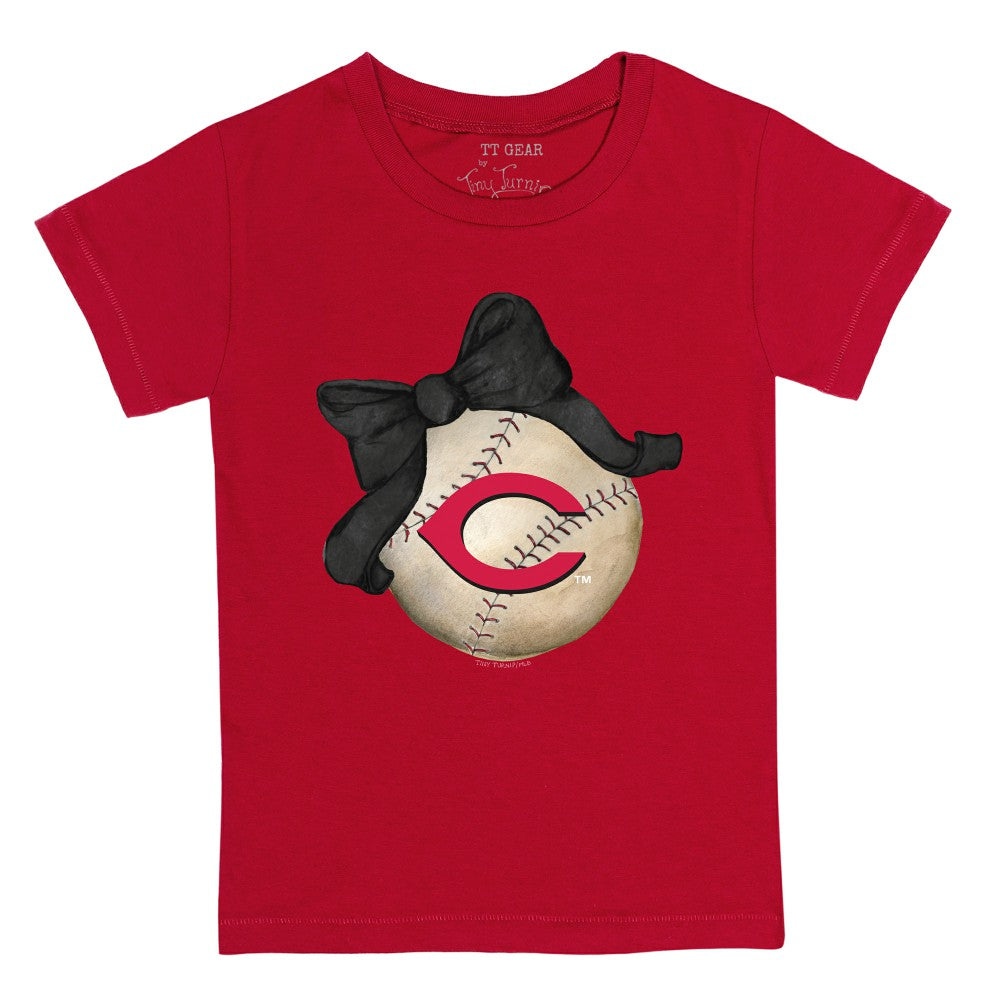 Cincinnati Reds Tiny Turnip Youth Baseball Bow T-Shirt - Red T-shirts