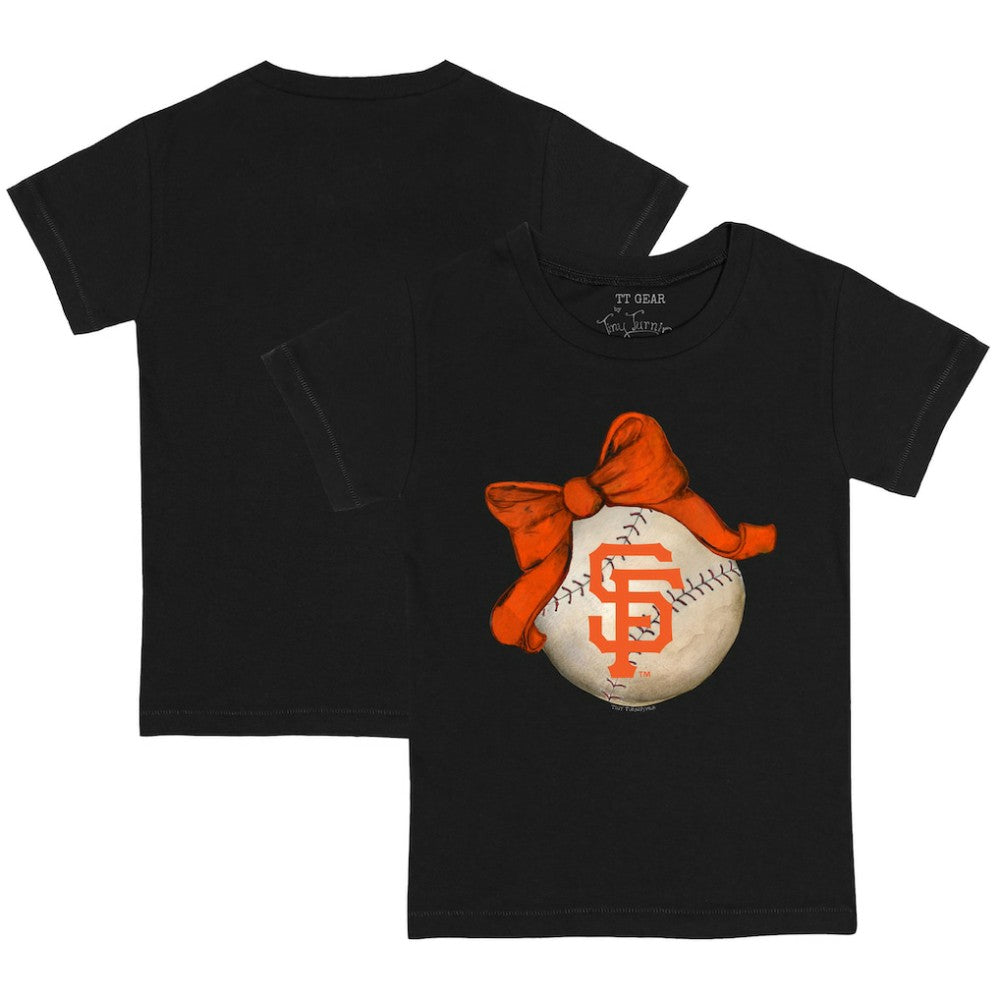San Francisco Giants Tiny Turnip Youth Baseball Bow T-Shirt - Black T-shirts