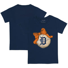 Detroit Tigers Tiny Turnip Youth Baseball Bow T-Shirt - Navy T-shirts