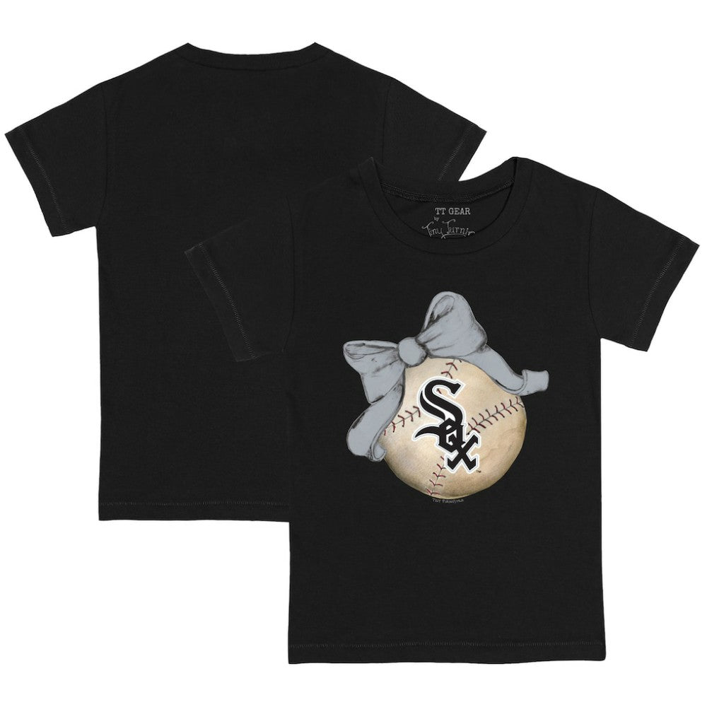 Chicago White Sox Tiny Turnip Youth Baseball Bow T-Shirt - Black T-shirts