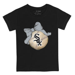 Chicago White Sox Tiny Turnip Youth Baseball Bow T-Shirt - Black T-shirts