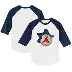Atlanta Braves Tiny Turnip Youth Baseball Bow 3/4-Sleeve Raglan T-Shirt - White/Navy T-shirts