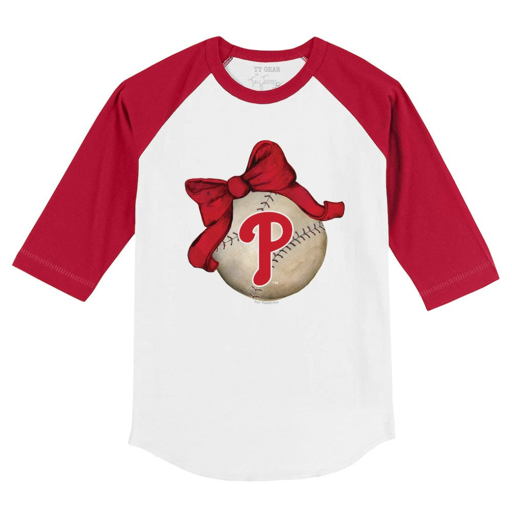 Philadelphia Phillies Tiny Turnip Youth Baseball Bow 3/4-Sleeve Raglan T-Shirt - White/Red T-shirts