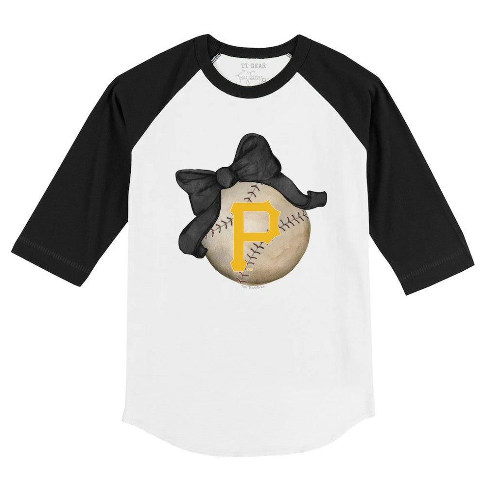 Pittsburgh Pirates Tiny Turnip Youth Baseball Bow 3/4-Sleeve Raglan T-Shirt - White/Black T-shirts