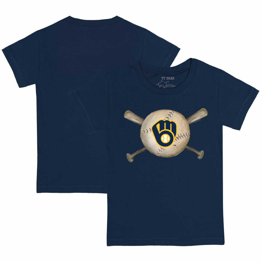 Milwaukee Brewers Tiny Turnip Youth Baseball Cross Bats T-Shirt - Navy T-shirts