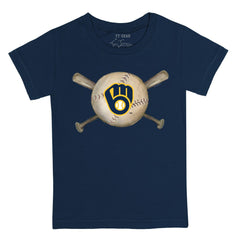Milwaukee Brewers Tiny Turnip Youth Baseball Cross Bats T-Shirt - Navy T-shirts