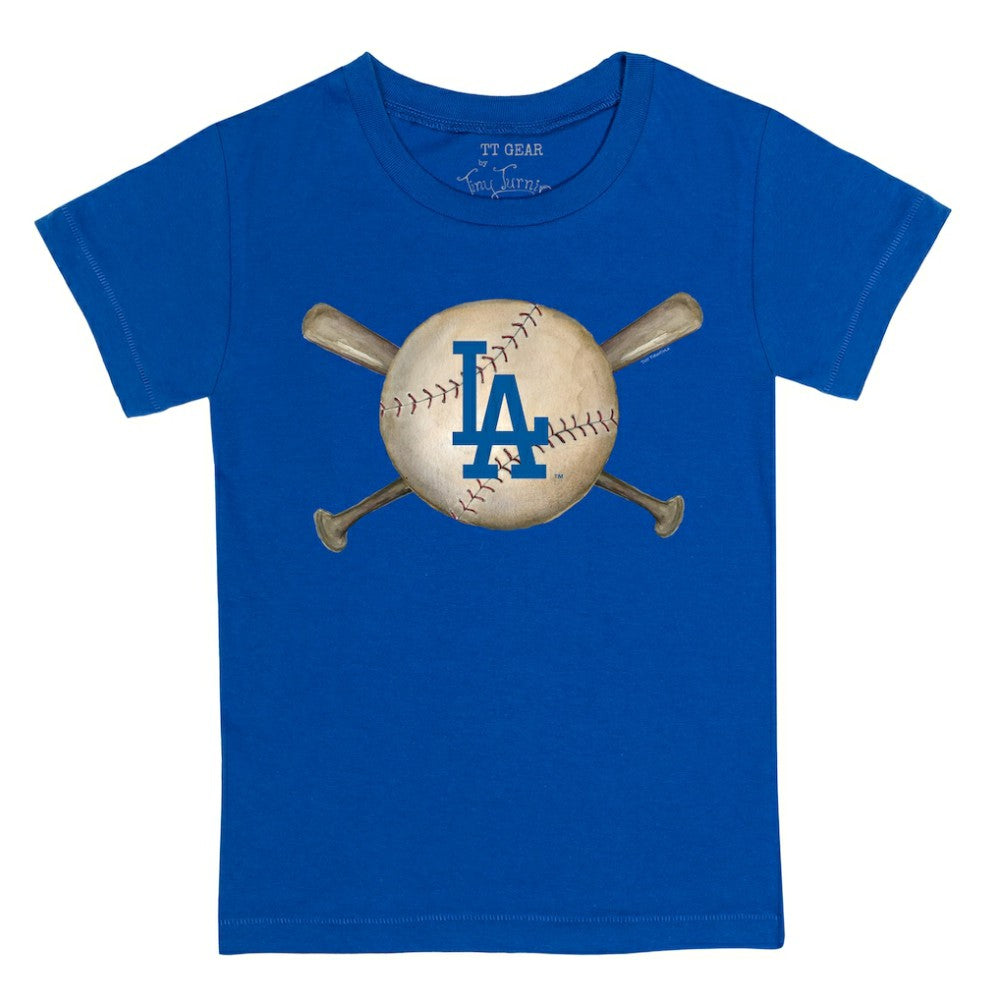 Los Angeles Dodgers Tiny Turnip Youth Baseball Cross Bats T-Shirt - Royal T-shirts