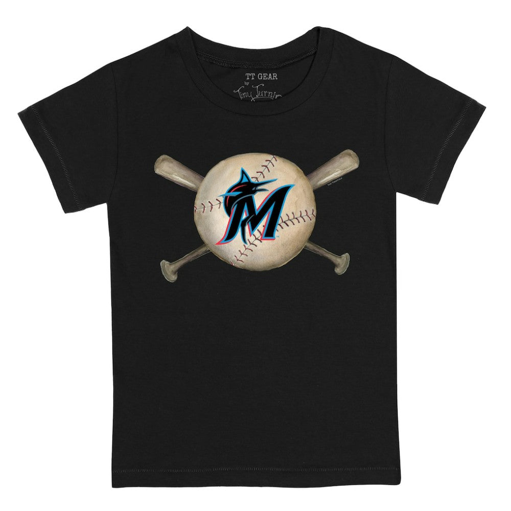 Miami Marlins Tiny Turnip Youth Baseball Cross Bats T-Shirt - Black T-shirts