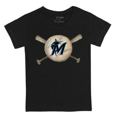 Miami Marlins Tiny Turnip Youth Baseball Cross Bats T-Shirt - Black T-shirts