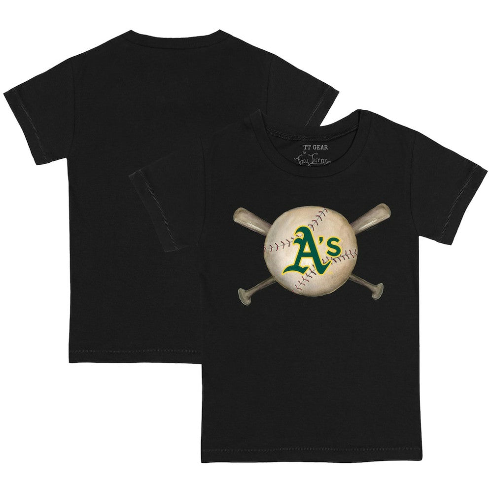 Athletics Tiny Turnip Youth Baseball Cross Bats T-Shirt - Black T-shirts
