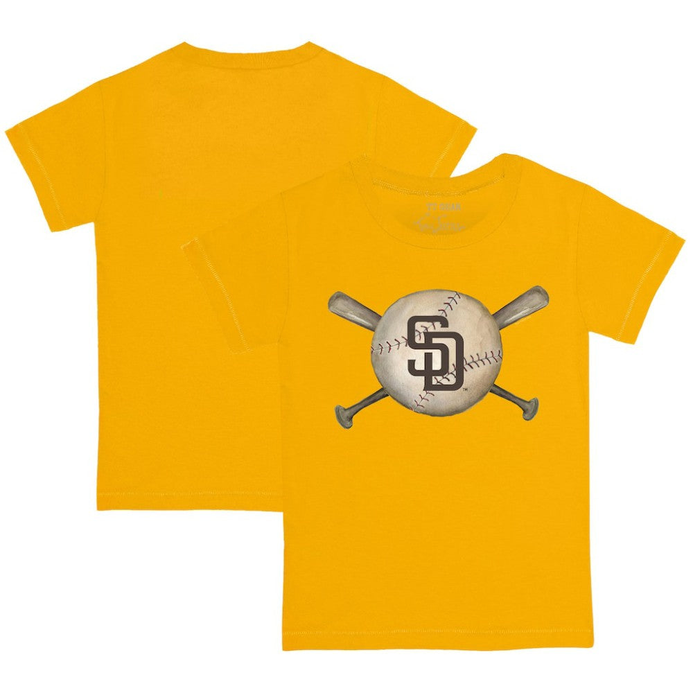 San Diego Padres Tiny Turnip Youth Baseball Cross Bats T-Shirt - Gold T-shirts
