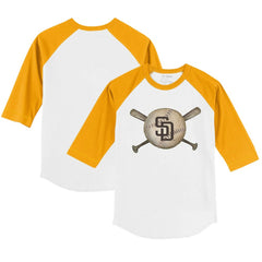 San Diego Padres Tiny Turnip Youth Baseball Cross Bats 3/4-Sleeve Raglan T-Shirt - White/Gold T-shirts