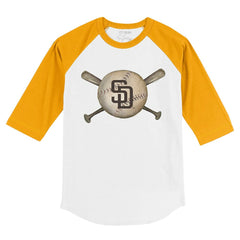 San Diego Padres Tiny Turnip Youth Baseball Cross Bats 3/4-Sleeve Raglan T-Shirt - White/Gold T-shirts