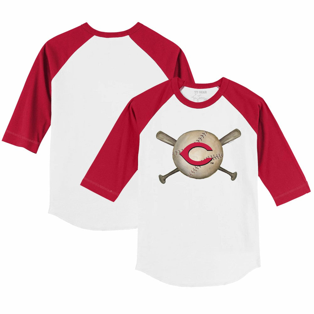 Cincinnati Reds Tiny Turnip Youth Baseball Cross Bats 3/4-Sleeve Raglan T-Shirt - White/Red T-shirts