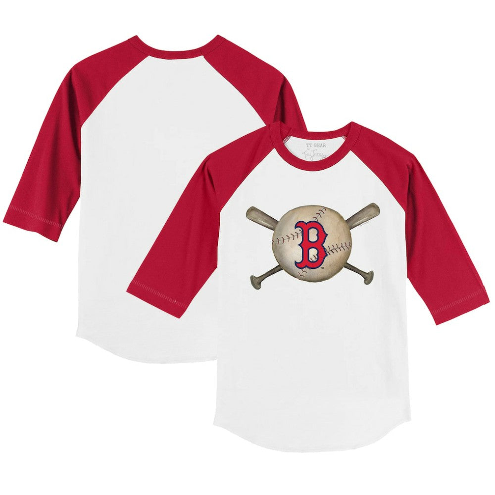 Boston Red Sox Tiny Turnip Youth Baseball Cross Bats 3/4-Sleeve Raglan T-Shirt - White/Red T-shirts