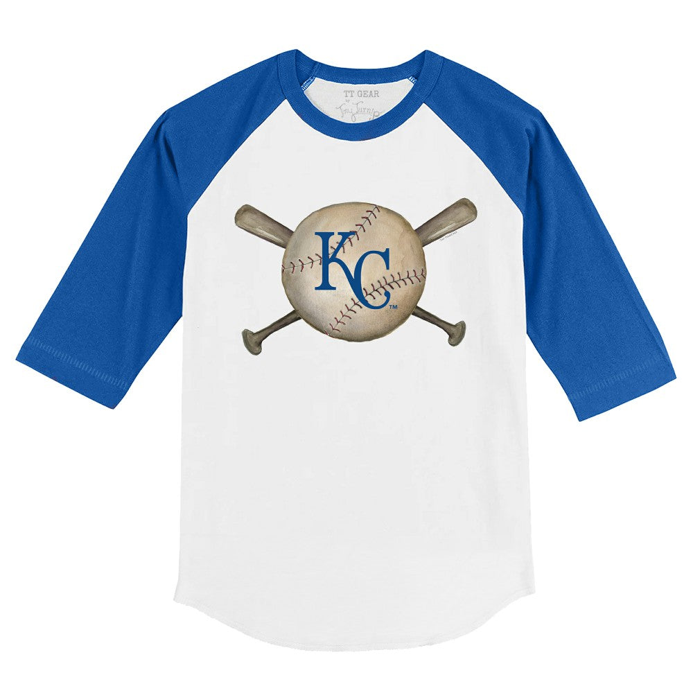 Kansas City Royals Tiny Turnip Youth Baseball Cross Bats 3/4-Sleeve Raglan T-Shirt - White/Royal T-shirts