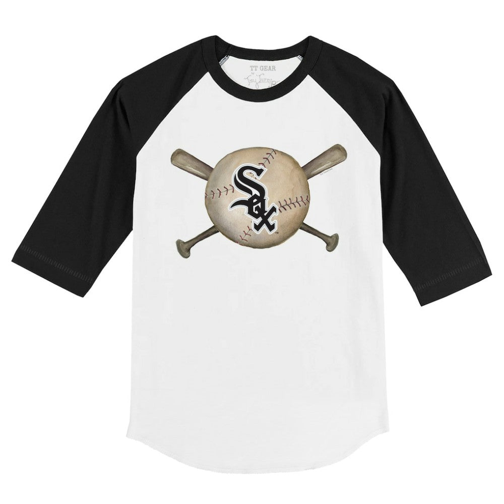 Chicago White Sox Tiny Turnip Youth Baseball Cross Bats 3/4-Sleeve Raglan T-Shirt - White/Black T-shirts