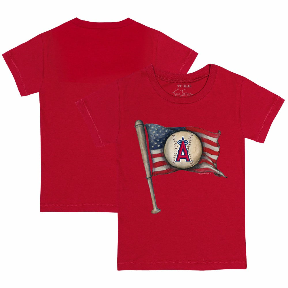 Los Angeles Angels Tiny Turnip Youth Baseball Flag T-Shirt - Red T-shirts