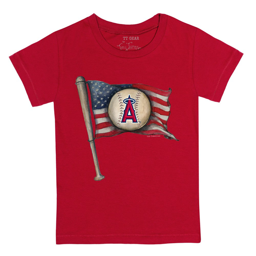 Los Angeles Angels Tiny Turnip Youth Baseball Flag T-Shirt - Red T-shirts