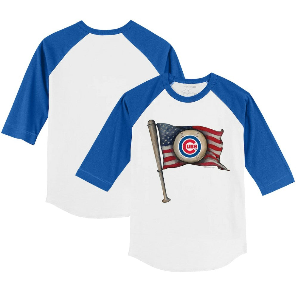 Chicago Cubs Tiny Turnip Youth Baseball Flag 3/4-Sleeve Raglan T-Shirt - White/Royal T-shirts
