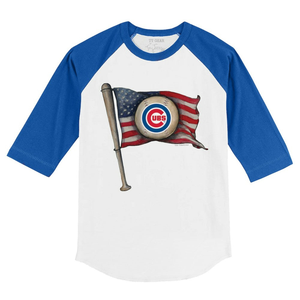 Chicago Cubs Tiny Turnip Youth Baseball Flag 3/4-Sleeve Raglan T-Shirt - White/Royal T-shirts