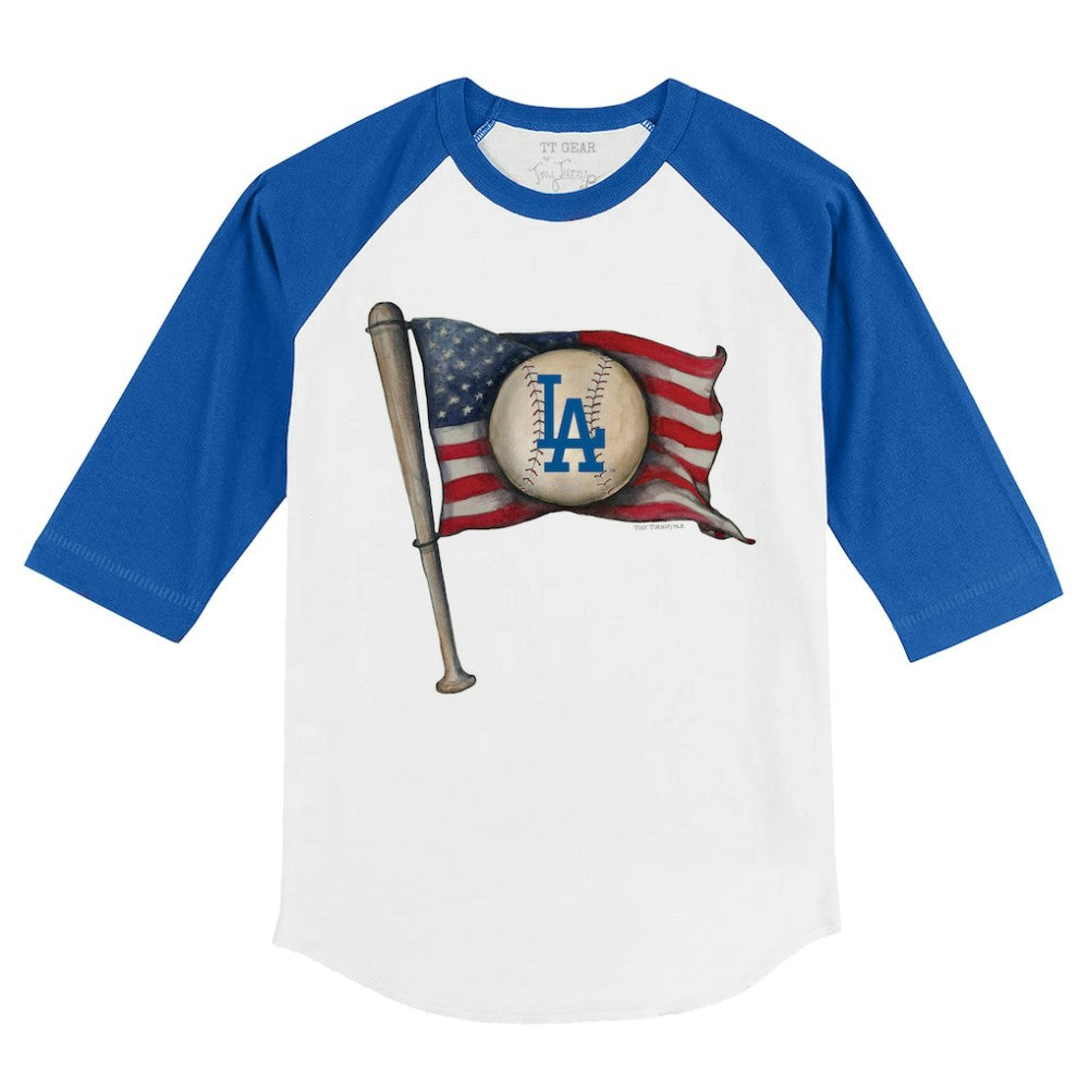 Los Angeles Dodgers Tiny Turnip Youth Baseball Flag 3/4-Sleeve Raglan T-Shirt - White/Royal T-shirts