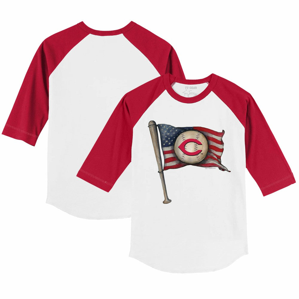 Cincinnati Reds Tiny Turnip Youth Baseball Flag 3/4-Sleeve Raglan T-Shirt - White/Red T-shirts