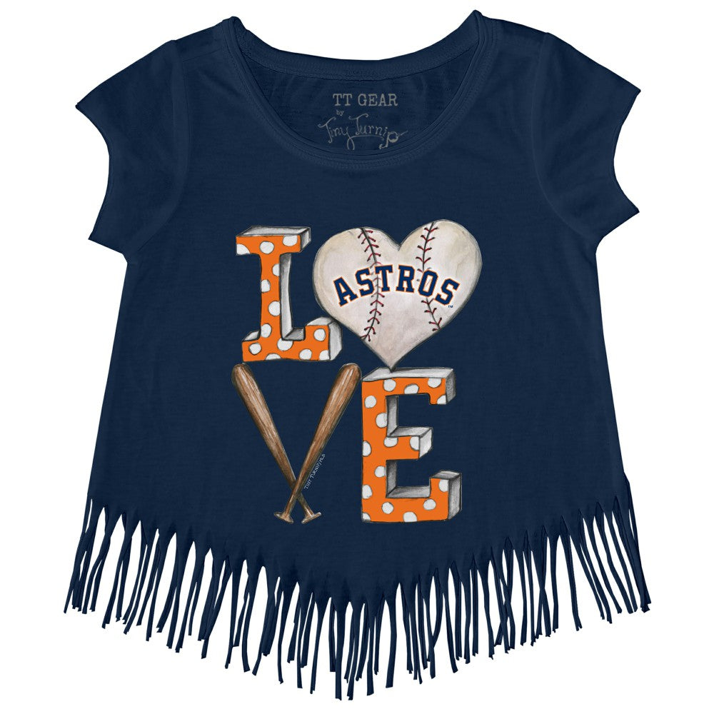 Houston Astros Tiny Turnip Girls Youth Baseball Love Fringe T-Shirt - Navy T-shirts