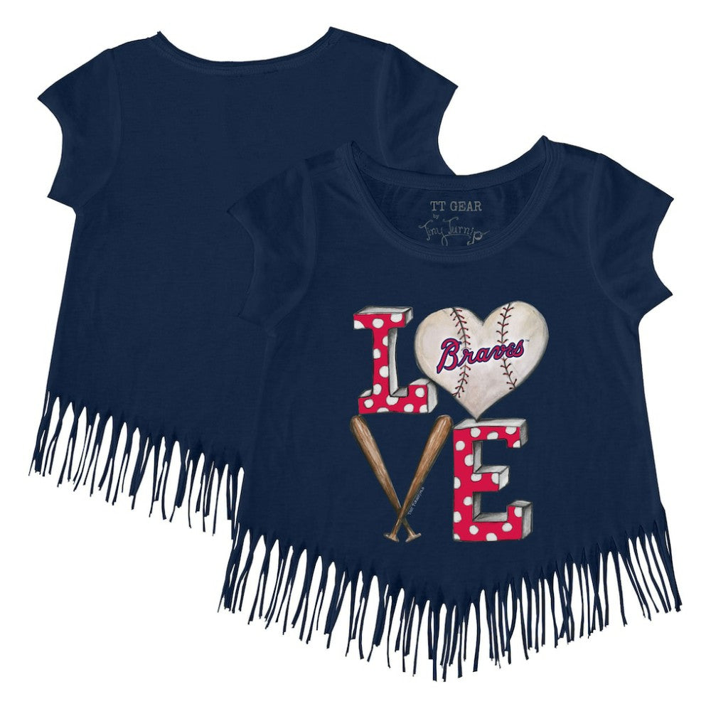 Atlanta Braves Tiny Turnip Girls Youth Baseball Love Fringe T-Shirt - Navy T-shirts