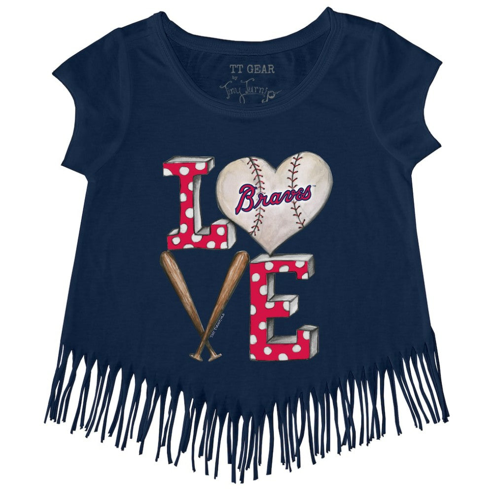 Atlanta Braves Tiny Turnip Girls Youth Baseball Love Fringe T-Shirt - Navy T-shirts